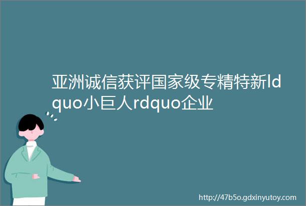 亚洲诚信获评国家级专精特新ldquo小巨人rdquo企业