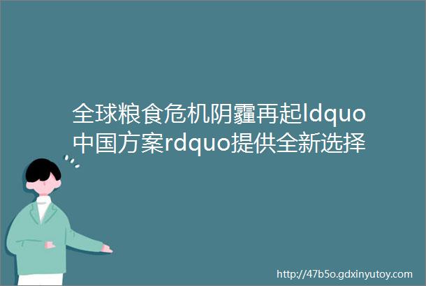 全球粮食危机阴霾再起ldquo中国方案rdquo提供全新选择